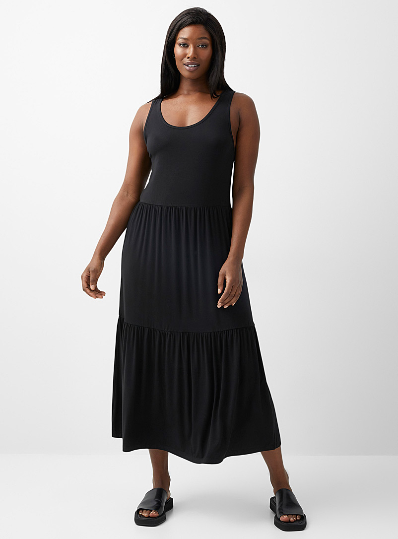 Contemporaine: La robe maxi étagée riche jersey Noir pour femme