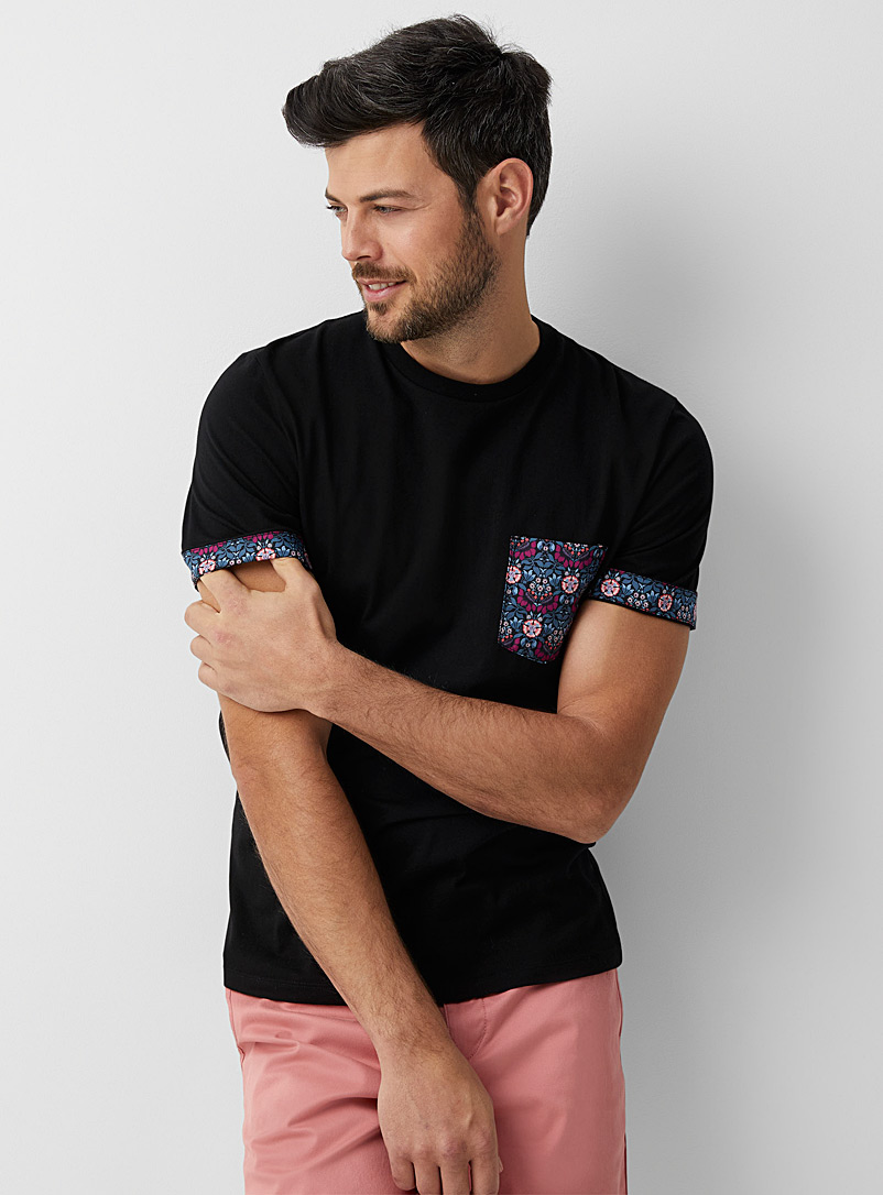 Le 31 Black Floral pocket T-shirt Made with Liberty Fabric for men