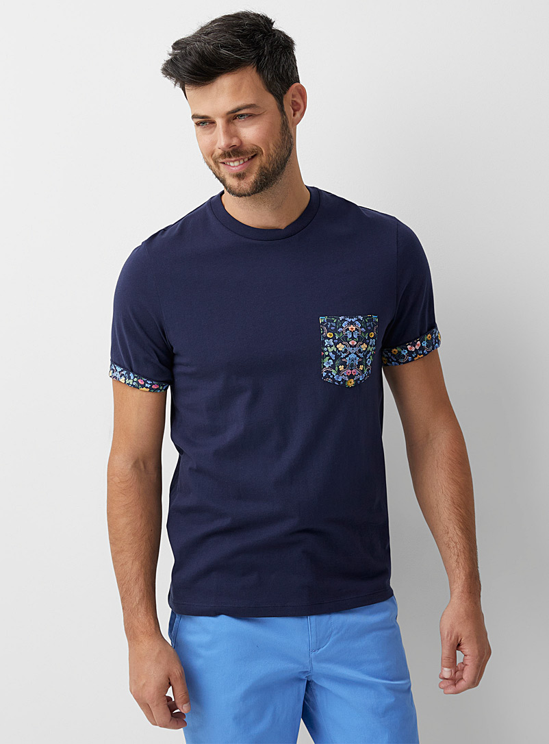 Le 31 Marine Blue Floral pocket T-shirt Made with Liberty Fabric for men