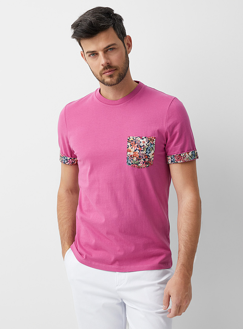Le 31 Pink Floral pocket T-shirt Made with Liberty Fabric for men