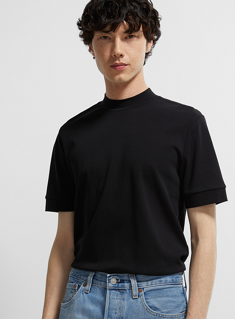 Le 31 Black Mercerized cotton mock-neck T-shirt Standard fit for men