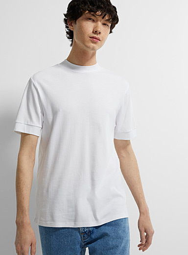 Le 31 White Mercerized cotton mock-neck T-shirt for men