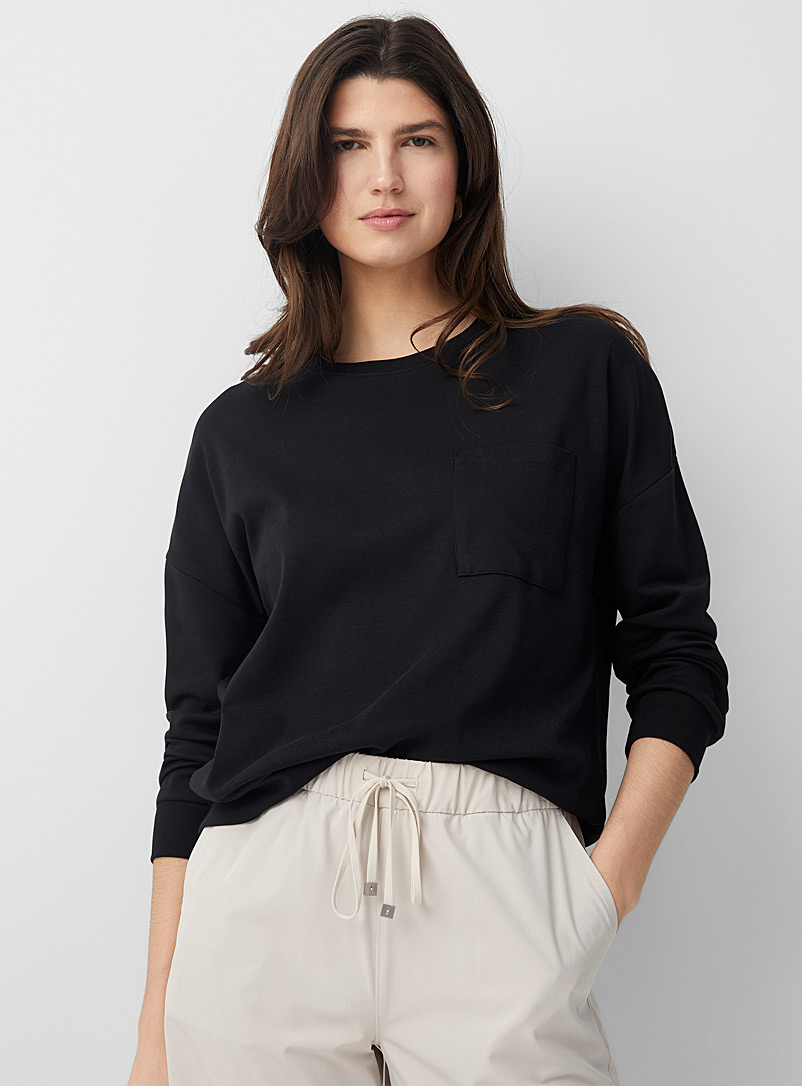 Contemporaine Black Flowy patch pocket sweatshirt for women