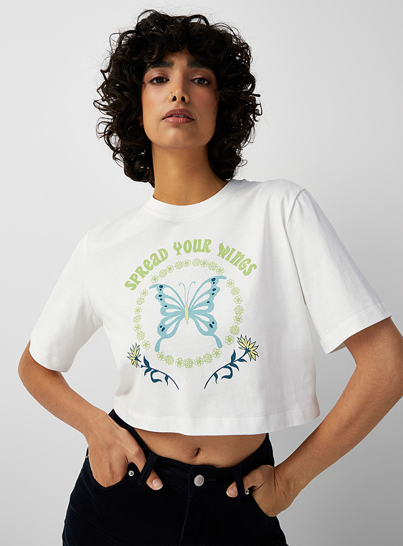 Twik Ivory White Graphic print cropped tee for women