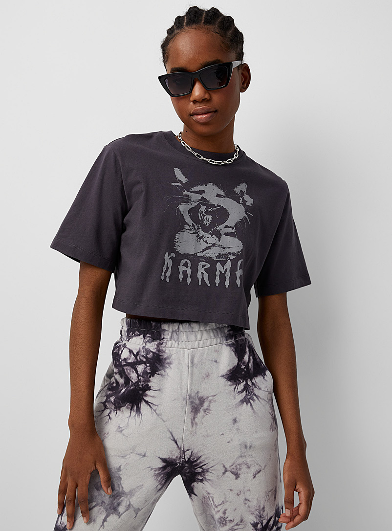 Twik Patterned Blue Graphic print cropped tee for women