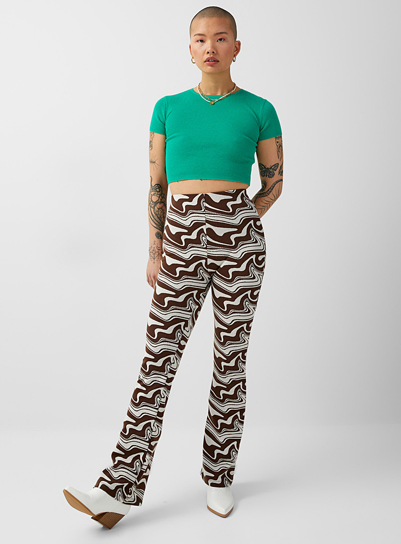 Twik Patterned Brown Retro knit flared pant for women