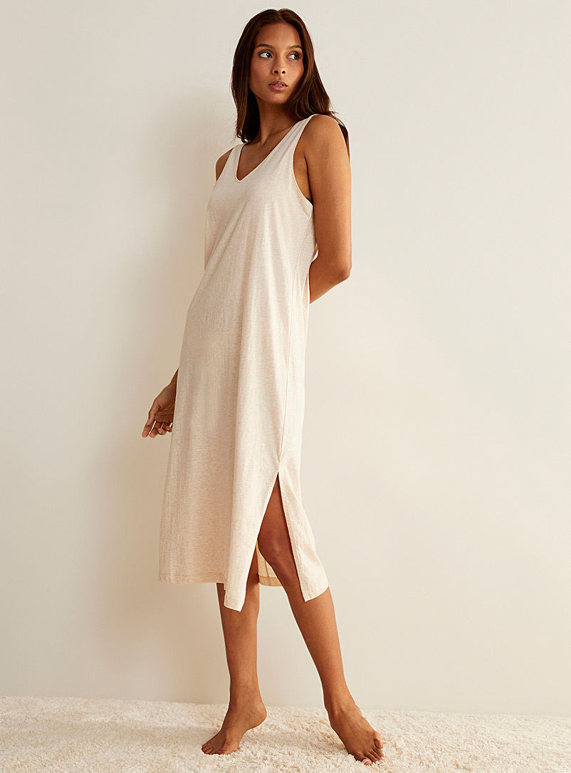 Miiyu: La robe de nuit fluide coton bio Jaune pâle-mais pour femme