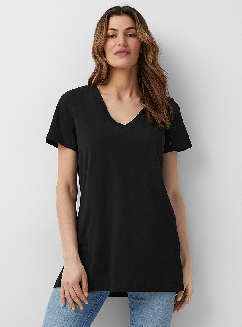 Contemporaine Black Organic cotton V-neck tunic for women