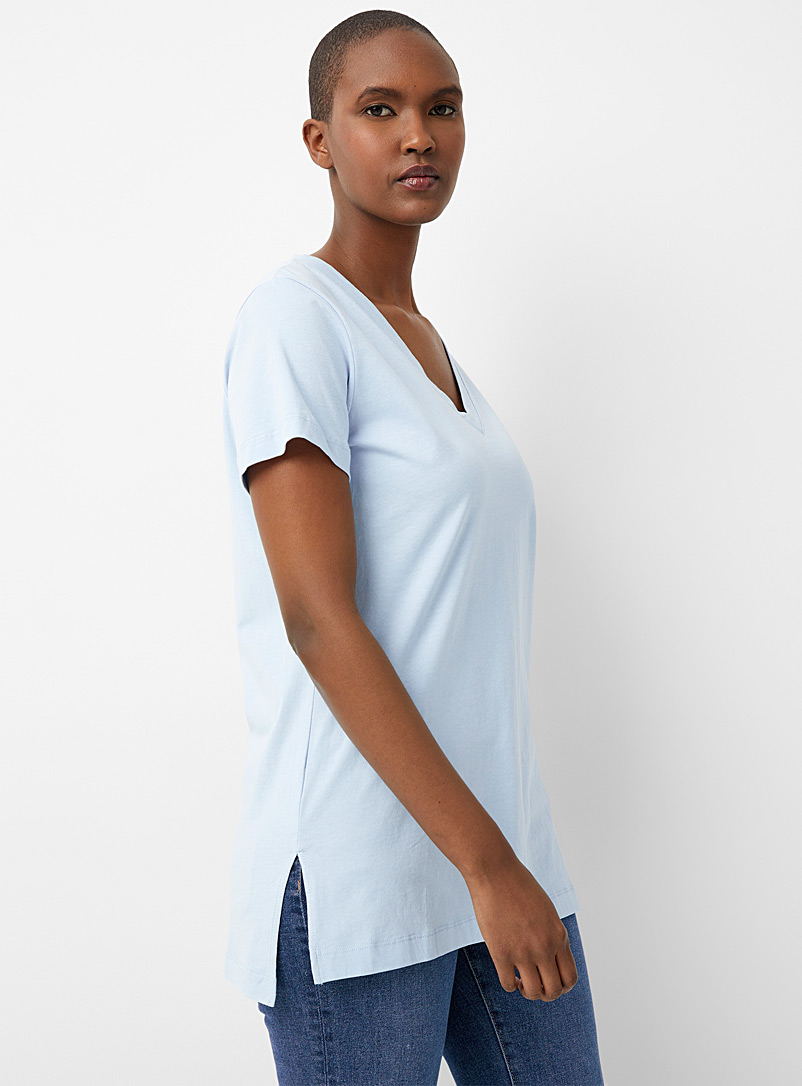 Contemporaine Baby Blue Organic cotton V-neck tunic for women