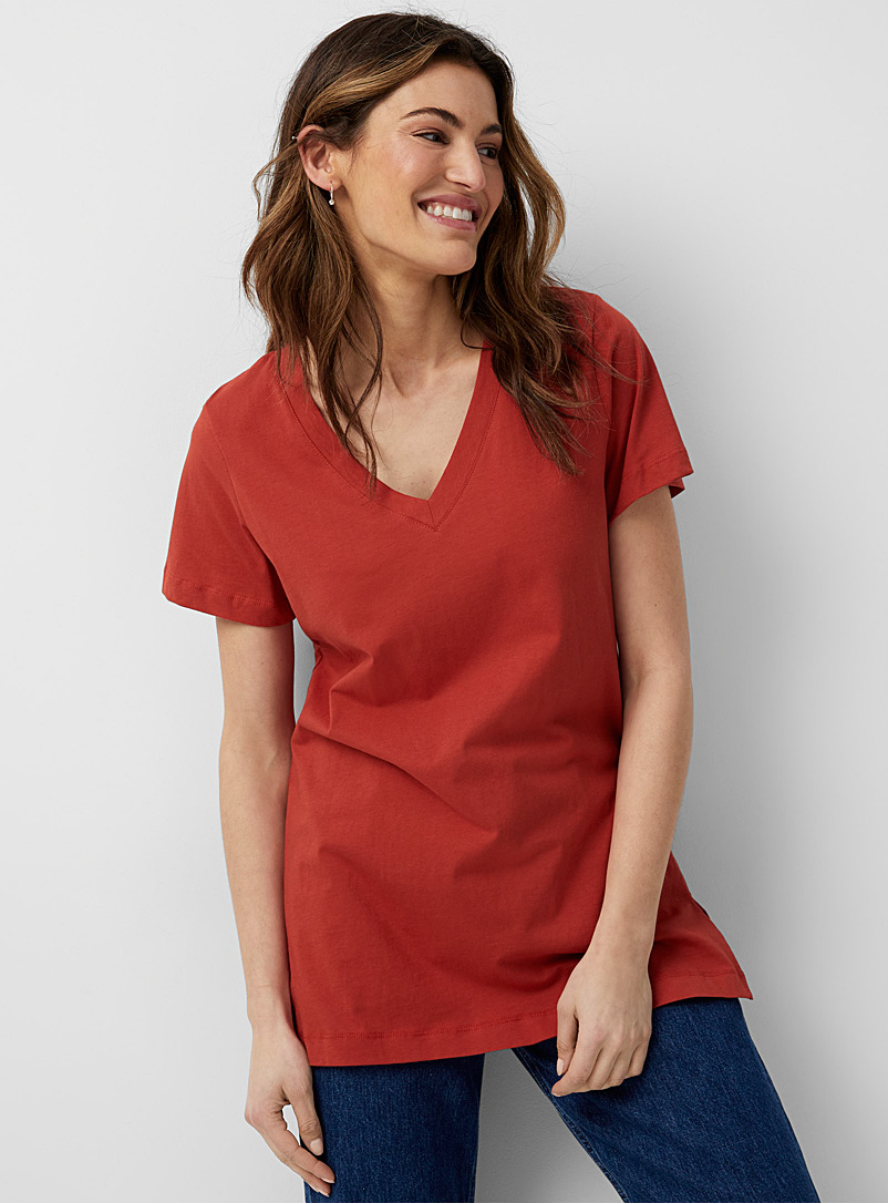 Contemporaine Red Organic cotton V-neck tunic for women