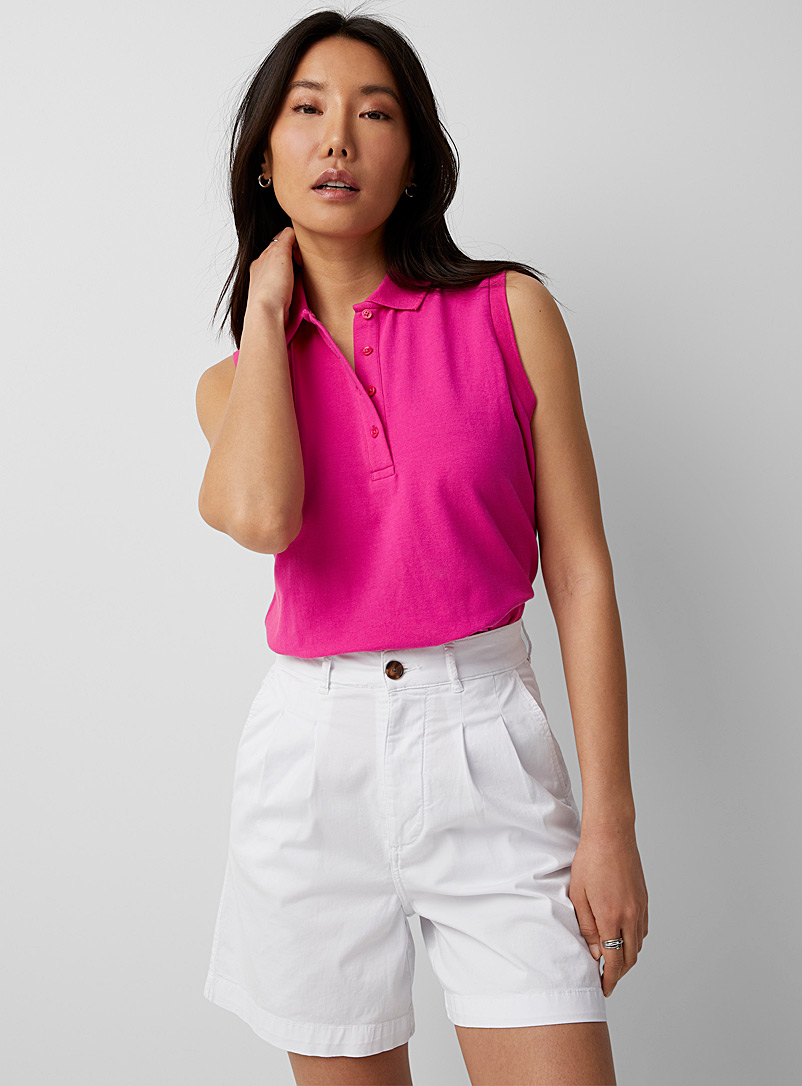 Contemporaine Pink Solid sleeveless polo for women
