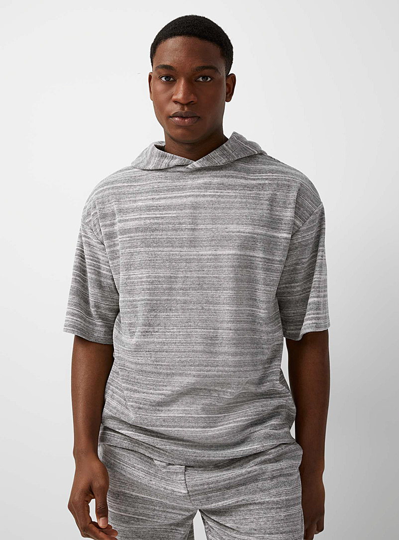 Le 31 Grey Hooded terry lounge tee for men
