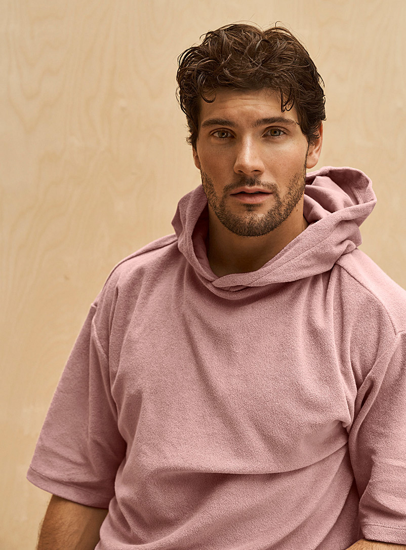 Le 31 Dusky Pink Hooded terry lounge tee for men