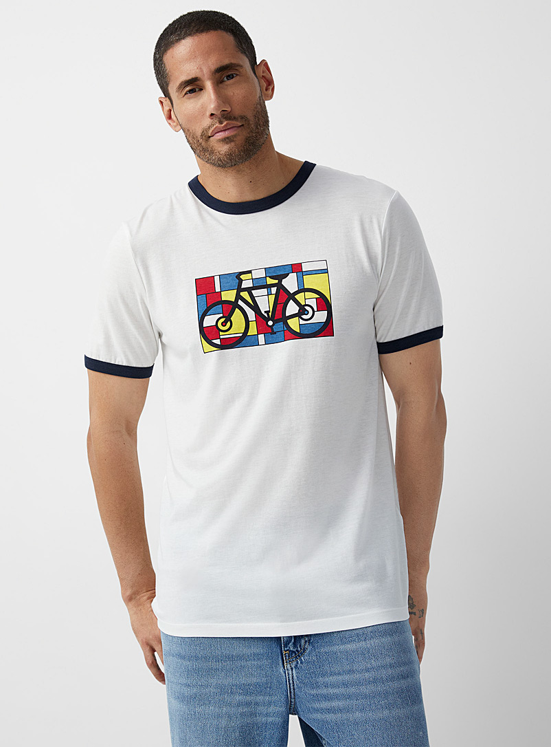 Le 31 Ivory White Retro bike T-shirt for men