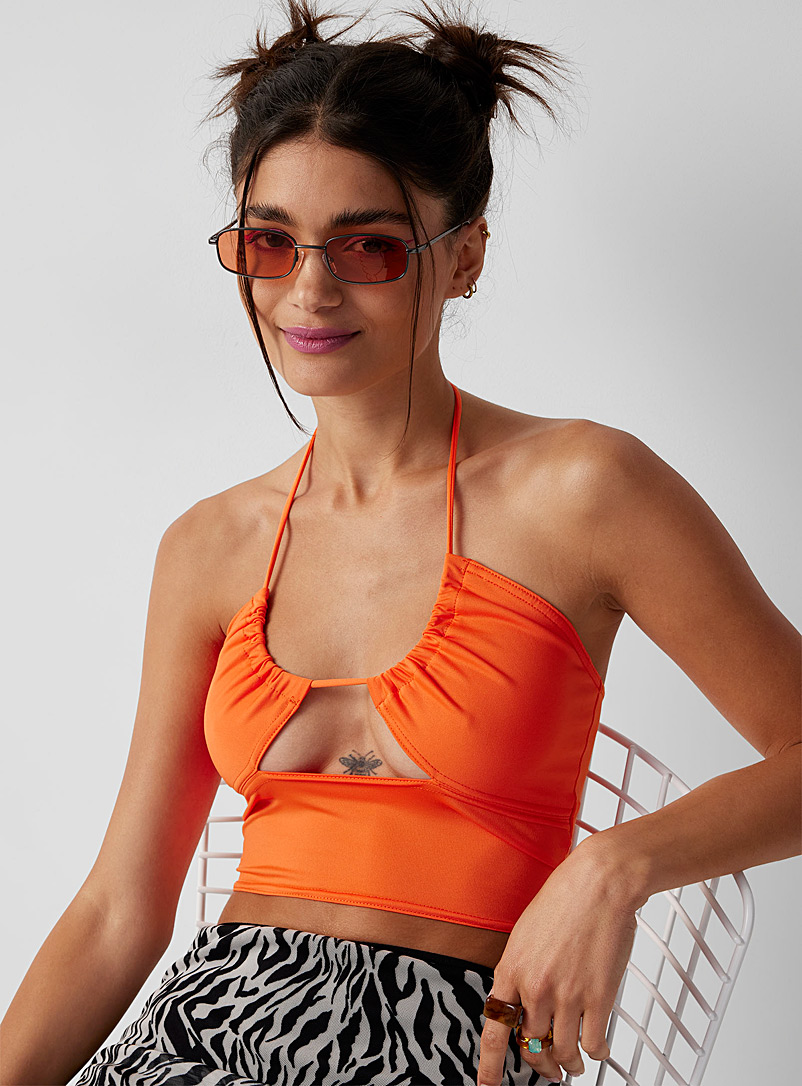 Twik Orange Cutout cropped halter cami for women