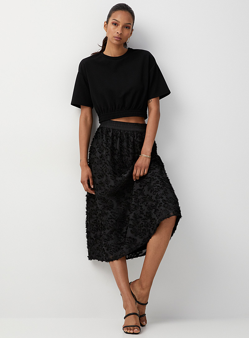 Icône Black Spun floral midi skirt for women