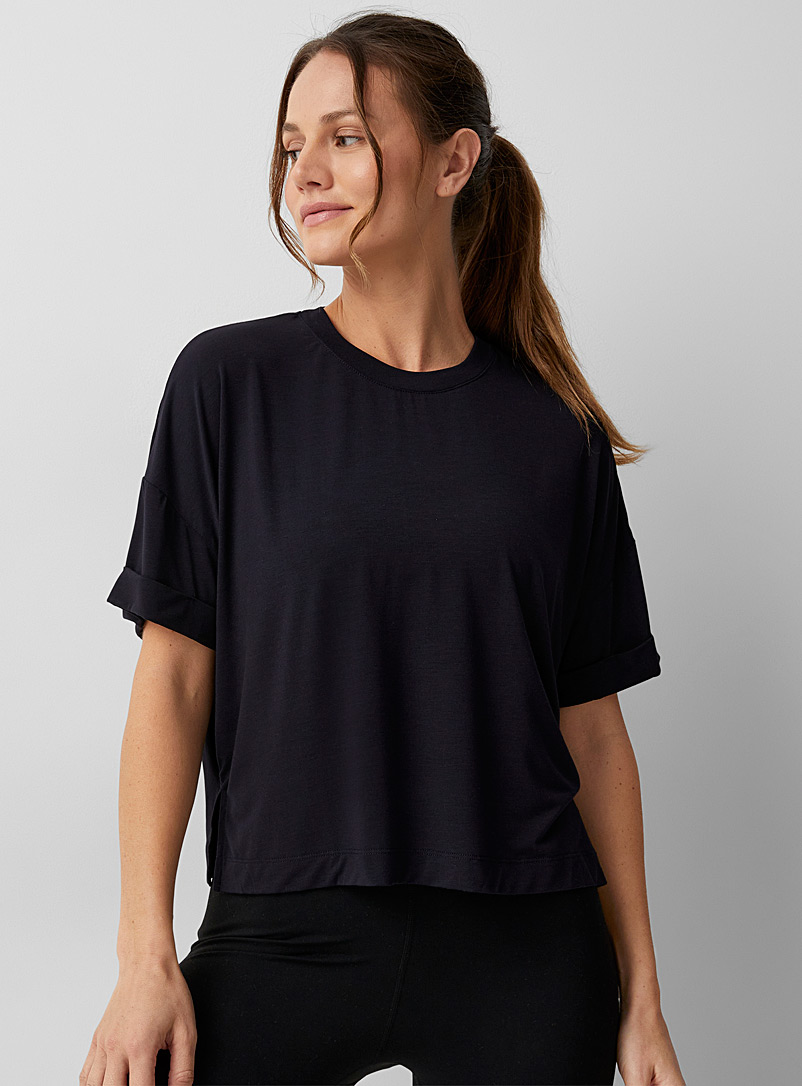 I.FIV5: Le t-shirt court ultradoux manches roulottées Noir pour femme