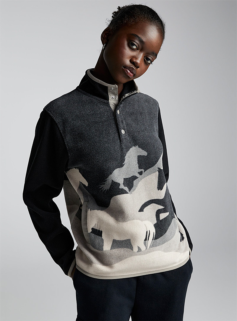 Twik Assorted Printed polar fleece half-buttoned sweatshirt for women