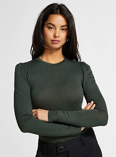 Icône Khaki Gathered-shoulder knit T-shirt for women