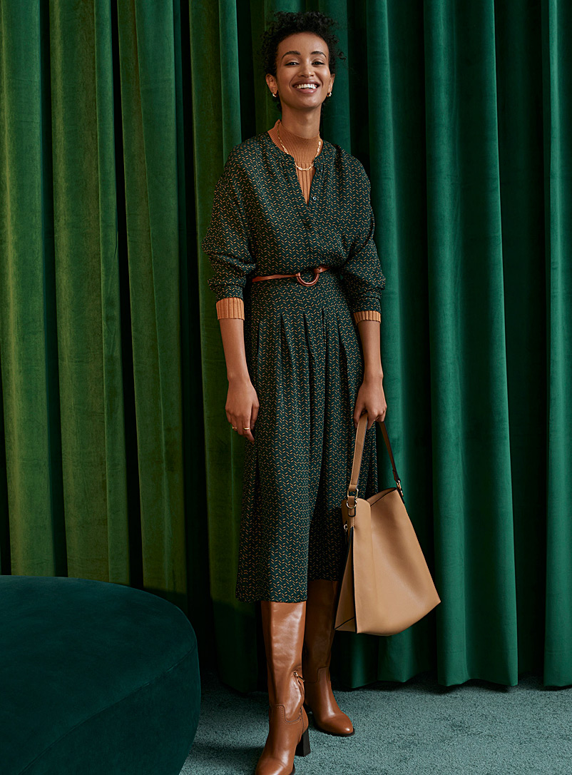 Contemporaine: La jupe plissée motif mosaïque Vert à motifs pour femme