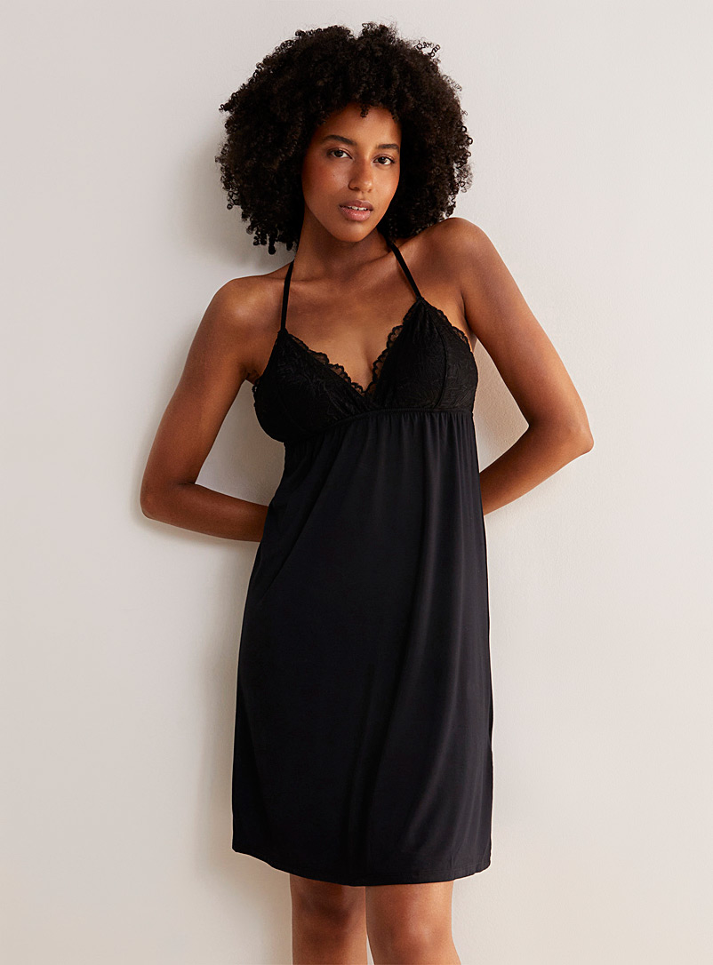 Miiyu Black Lace and modal nightie for women
