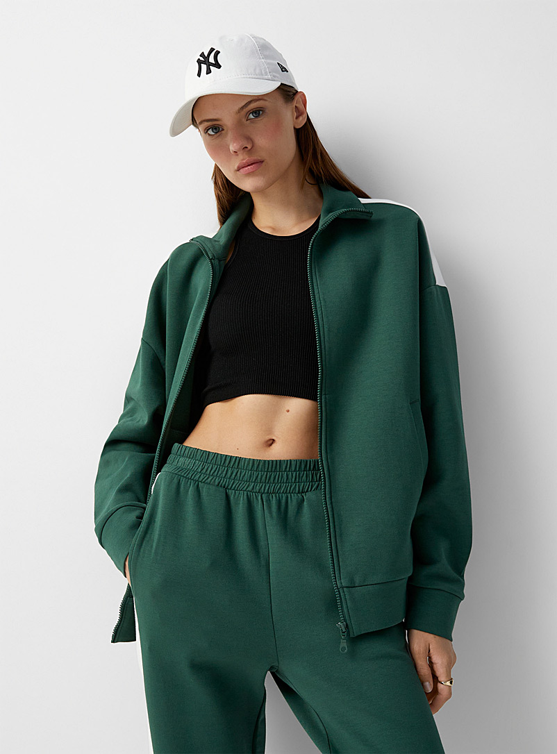 Twik Green Sporty stripe zip jacket for women