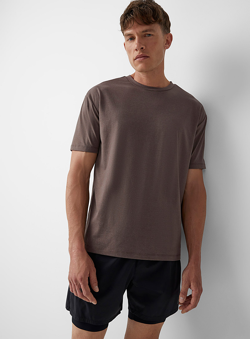 I.FIV5 Light Brown Solid boxy tee for men