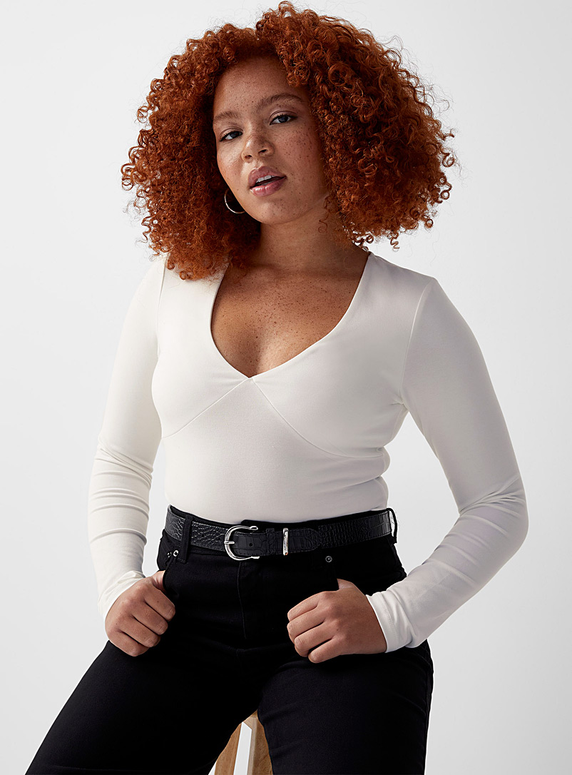 Twik Ivory White V-neck bodysuit for women