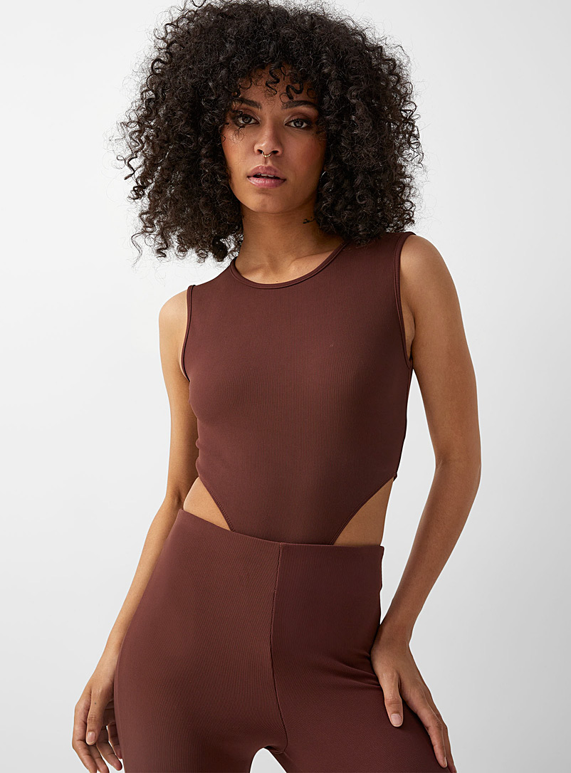 Icône Brown High-cut ribbed bodysuit for women