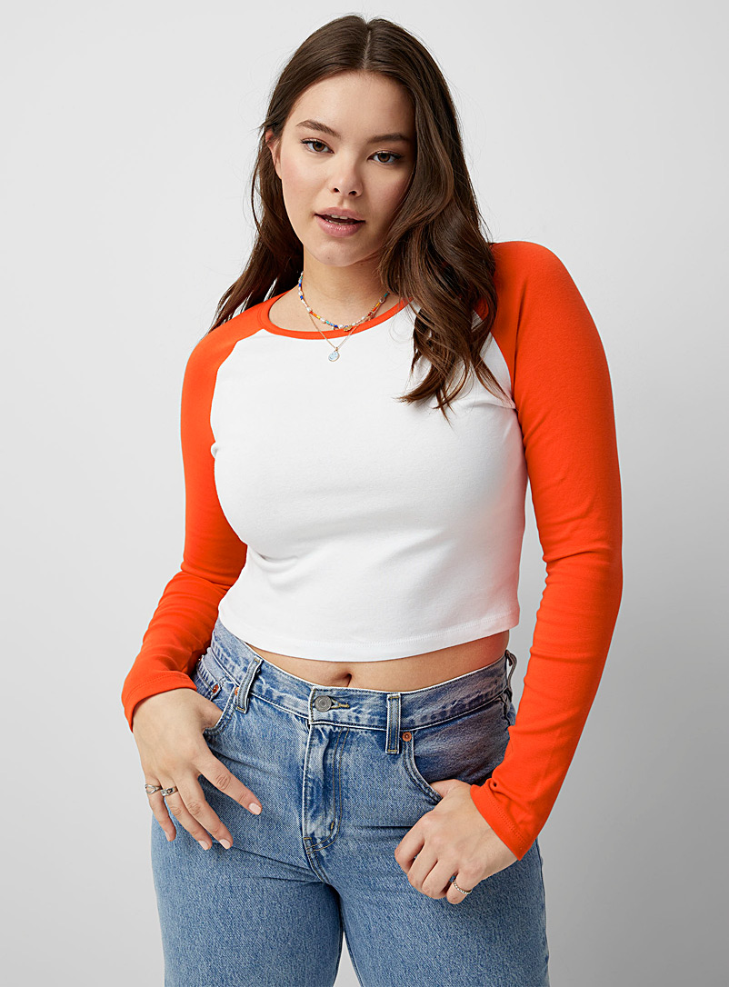 Twik: Le t-shirt court baseball Tangerine pour femme