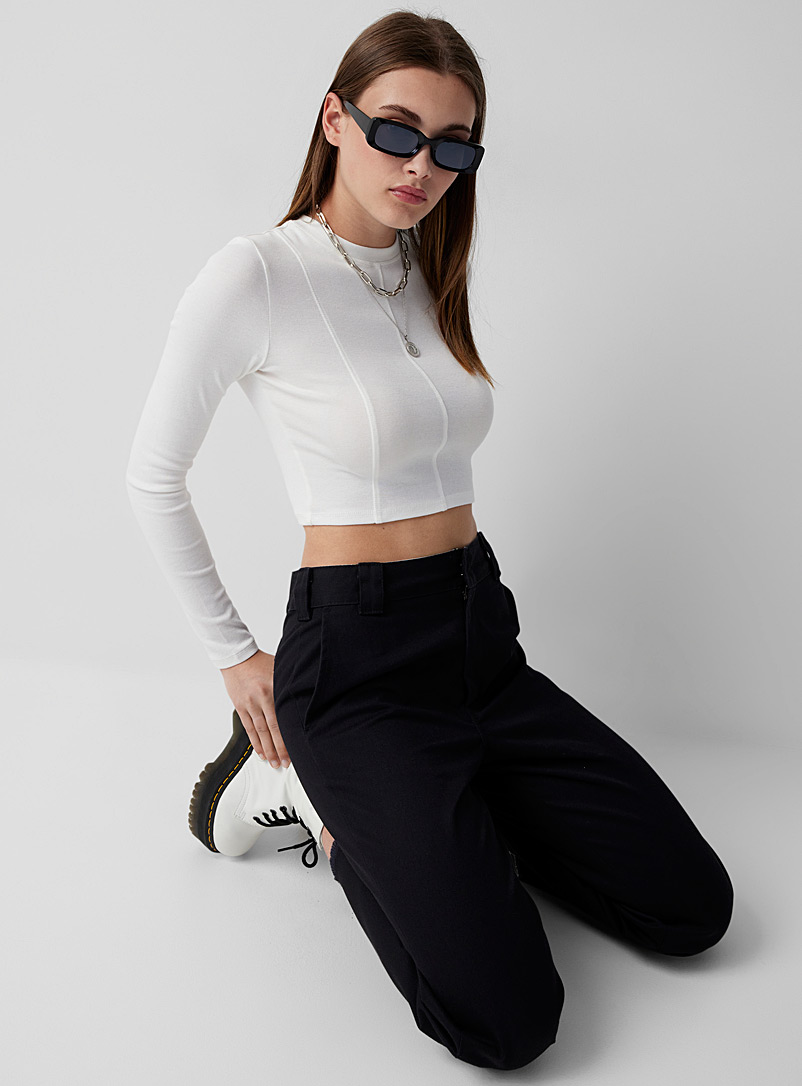 Twik Ivory White Seamed cropped T-shirt for women
