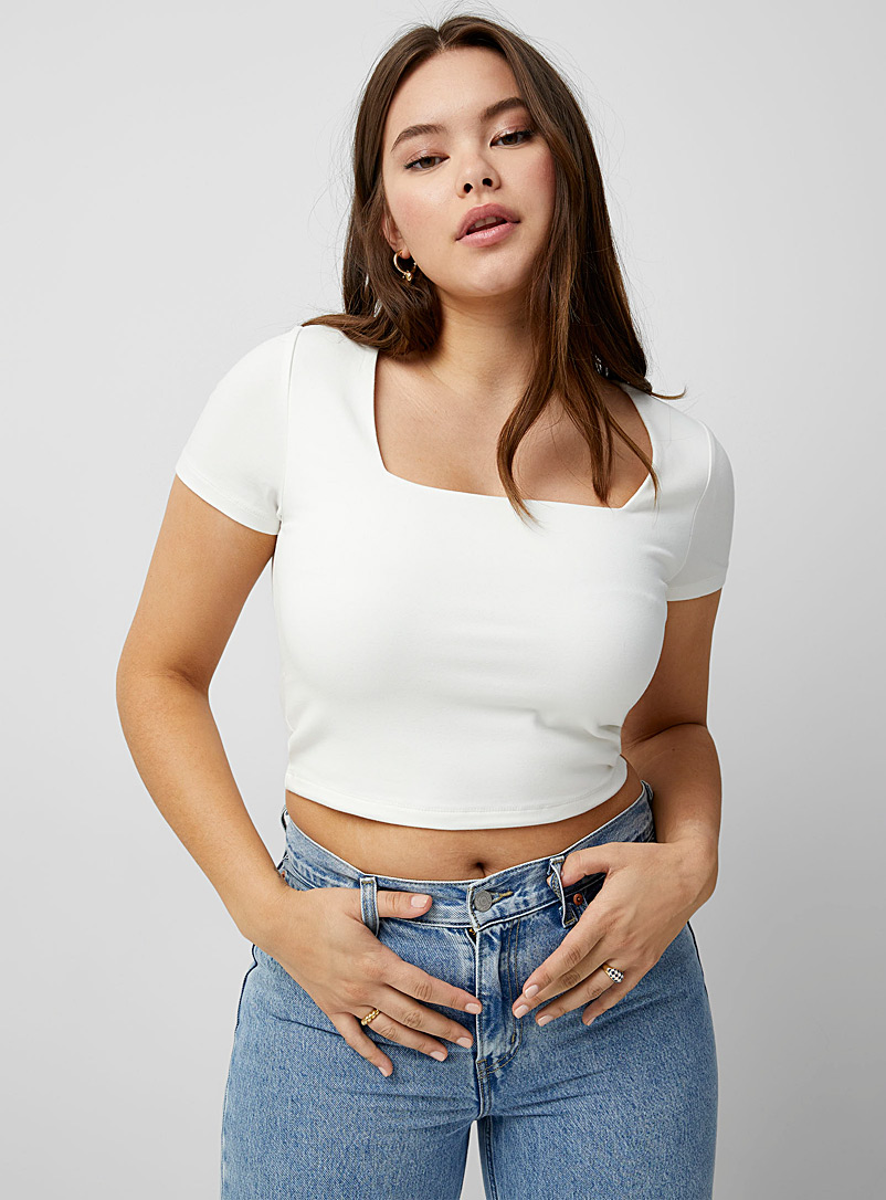 Twik White Square-neck cropped T-shirt for women