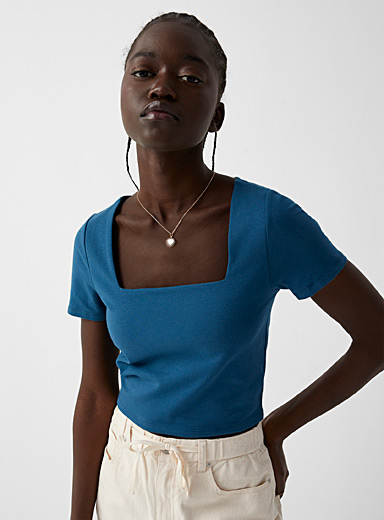 Twik: Le t-shirt court col carré Bleu pour femme