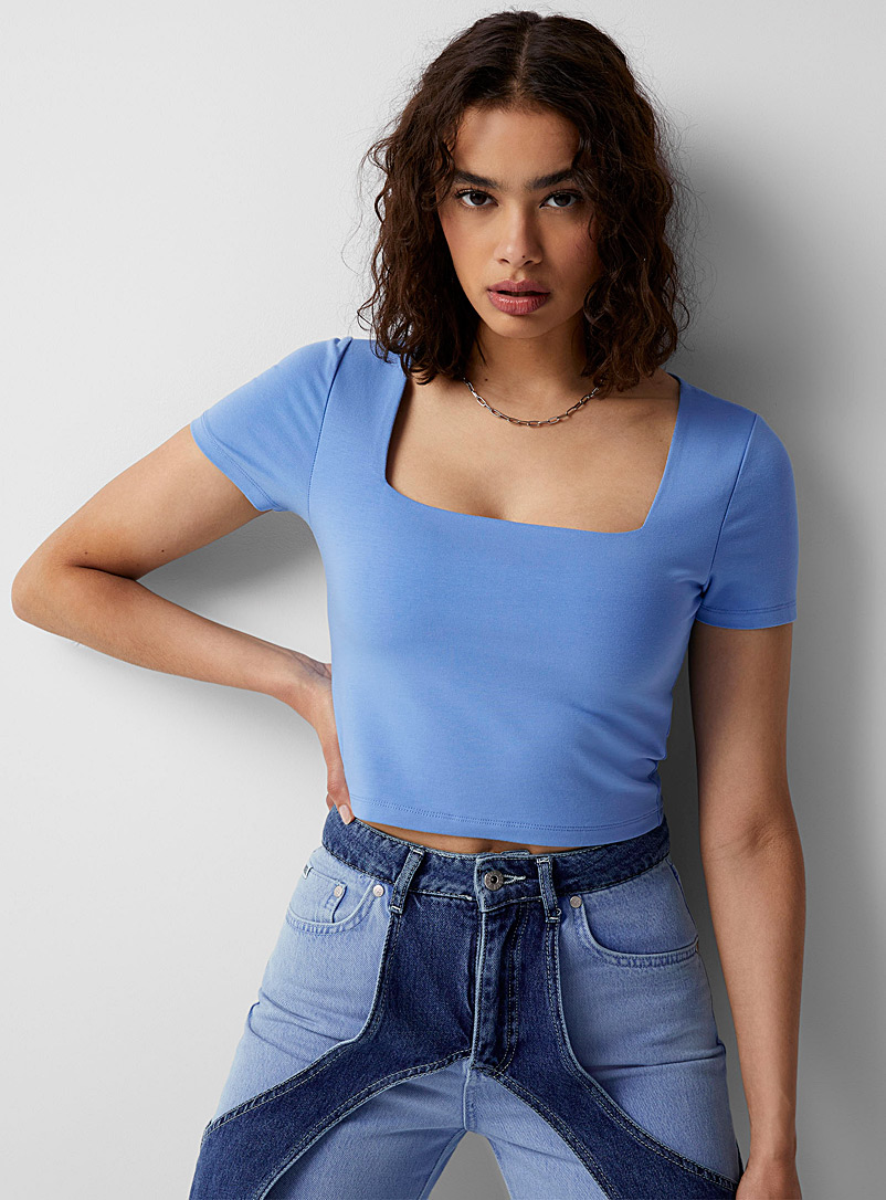 Twik Baby Blue Square-neck cropped T-shirt for women