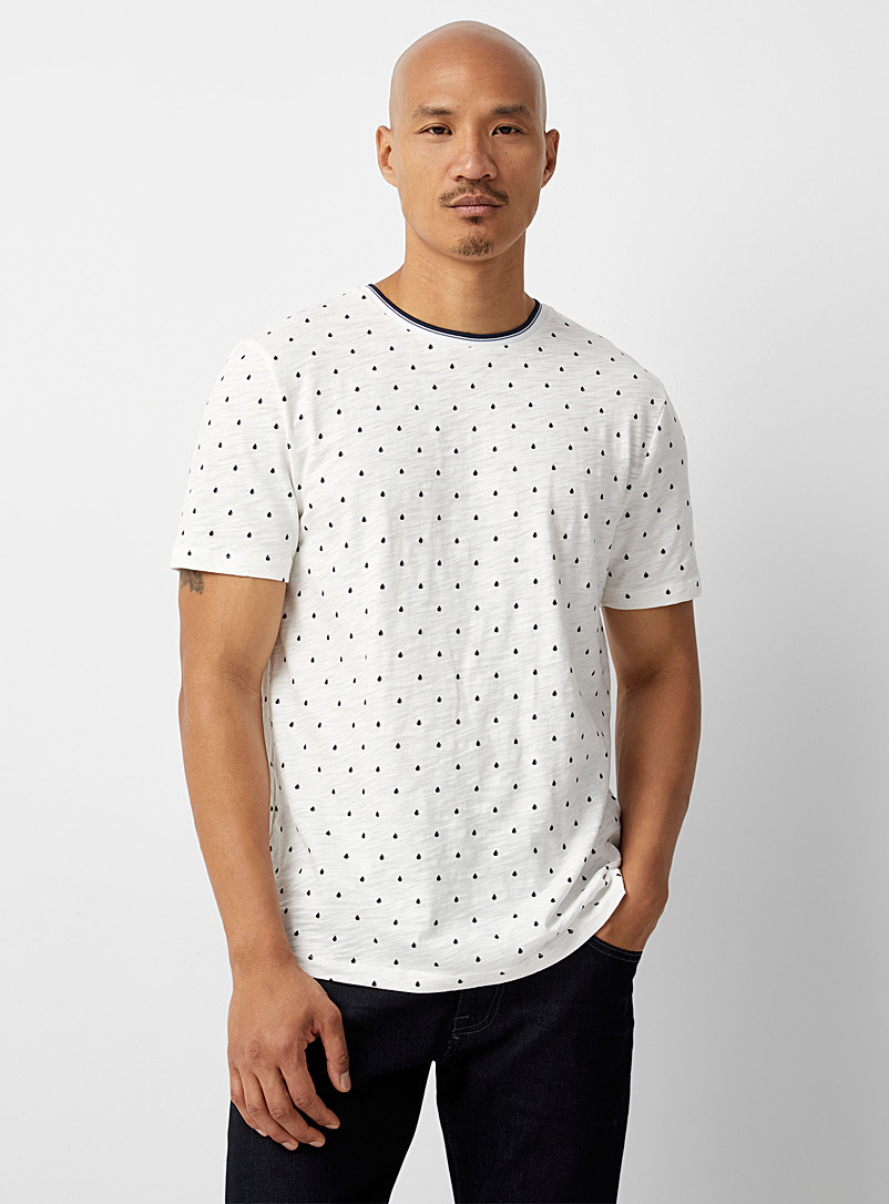 Le 31 Ivory White Accent collar mini-pattern T-shirt Made with Liberty Fabric for men