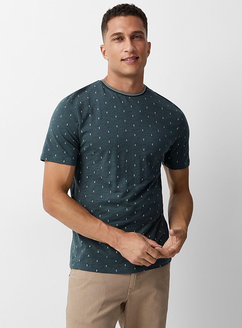 Le 31 Green Accent collar mini-pattern T-shirt Made with Liberty Fabric for men