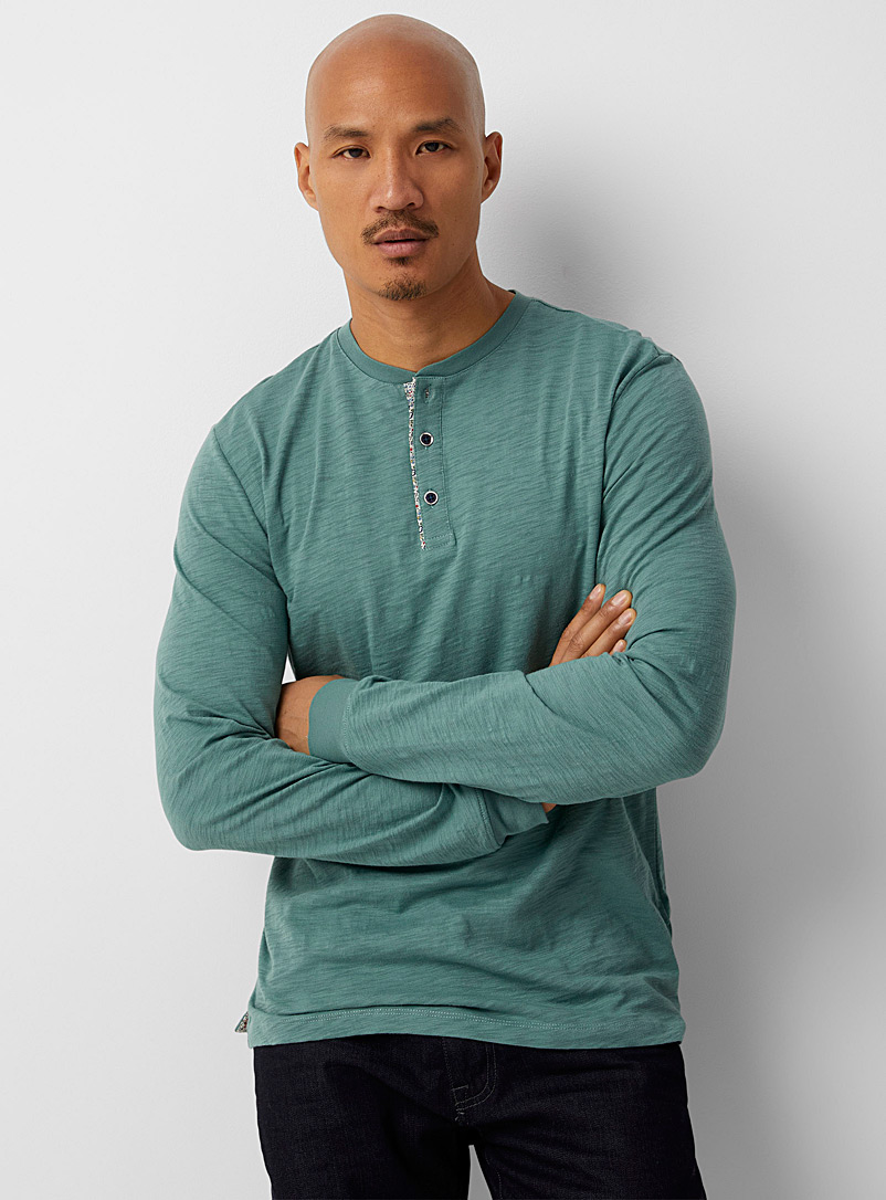 Le 31 Kelly Green Slub jersey Henley T-shirt Made with Liberty Fabric for men