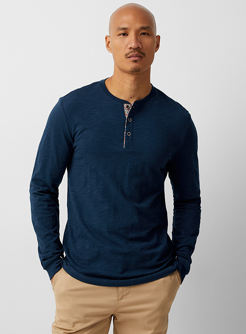 Le 31 Blue Slub jersey Henley T-shirt Made with Liberty Fabric for men