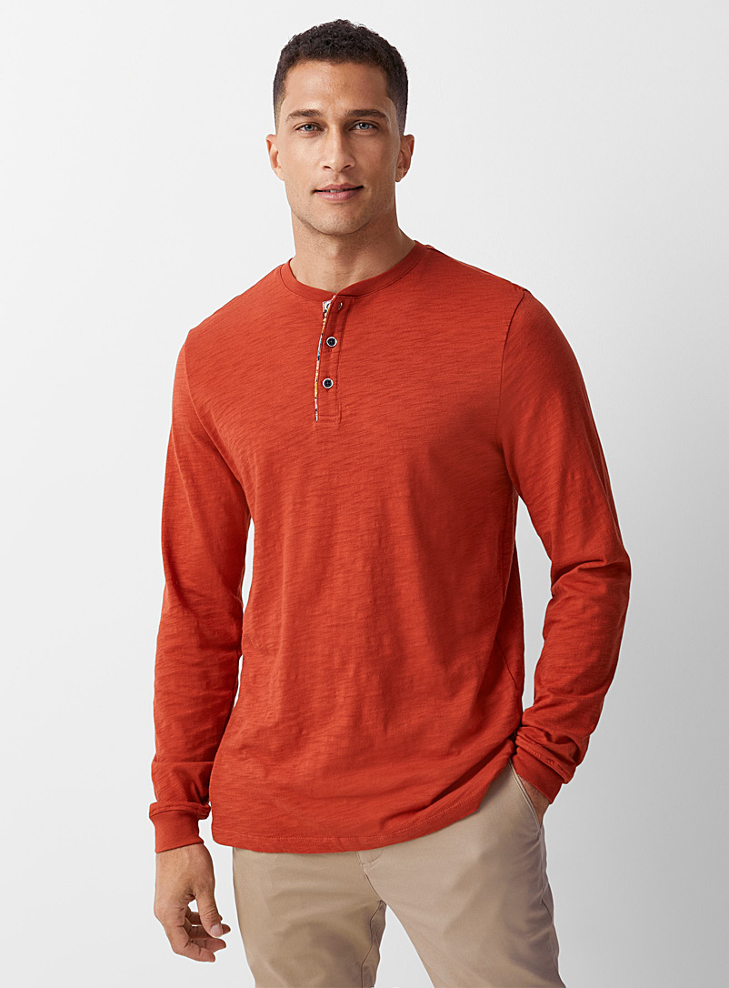 Le 31 Dark Orange Slub jersey Henley T-shirt Made with Liberty Fabric for men