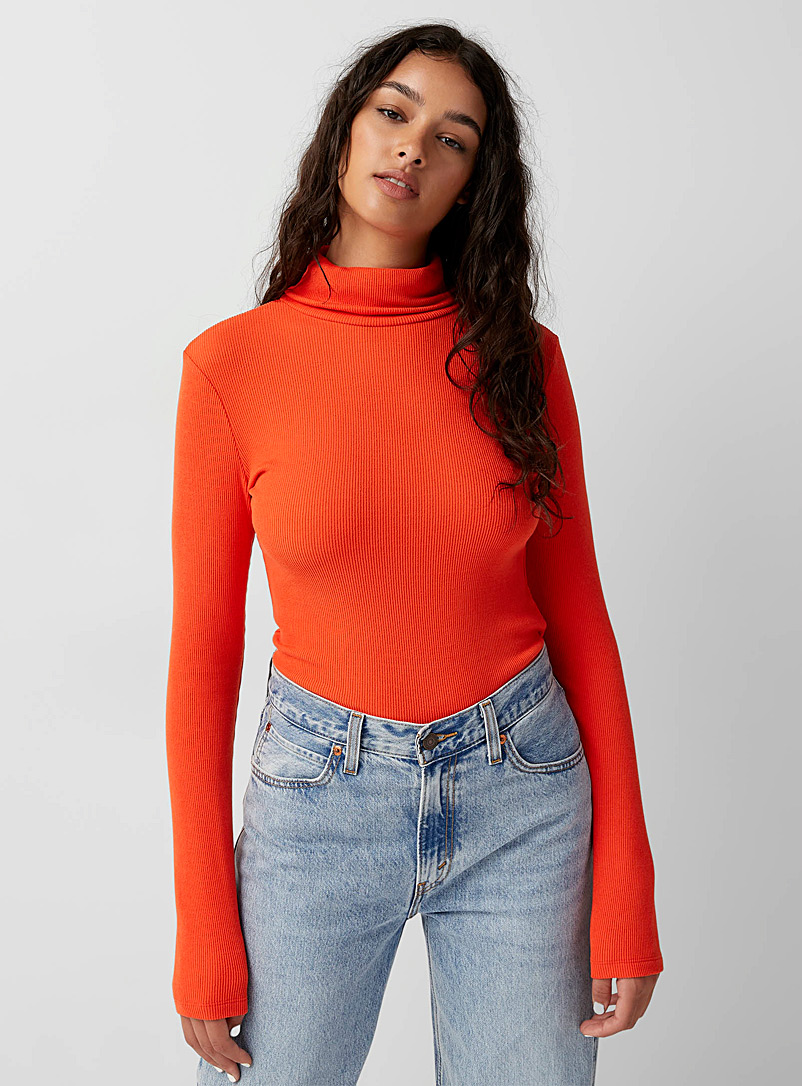 Twik Red Rib-knit fitted turtleneck for women