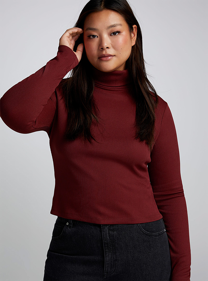 Twik Ruby Red Rib-knit fitted turtleneck sweater for women