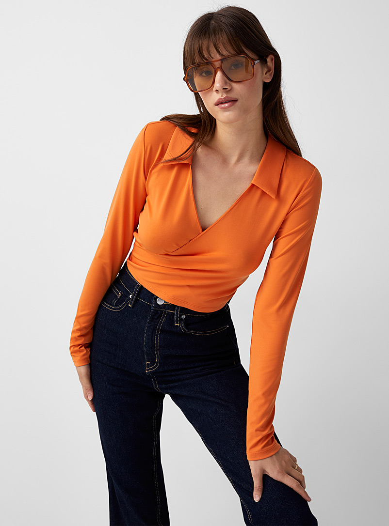 Twik Orange Johnny collar wraparound T-shirt for women