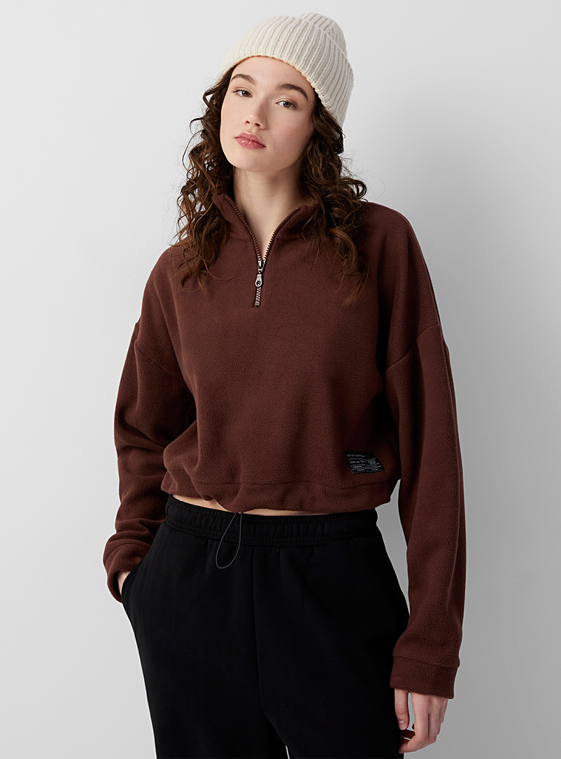 Twik Dark Brown Polar fleece zippered half-collar sweatshirt for women