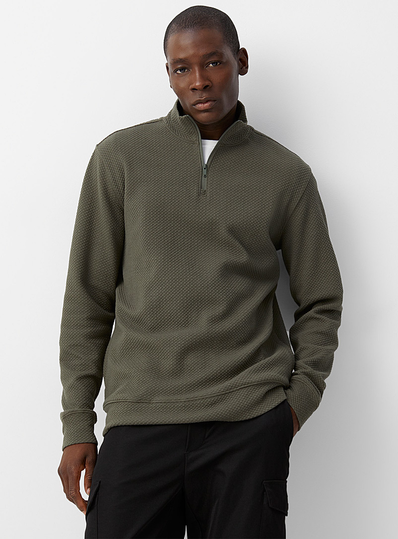 Le 31 Green Polygiene® waffled half-zip sweatshirt Innovation collection for men
