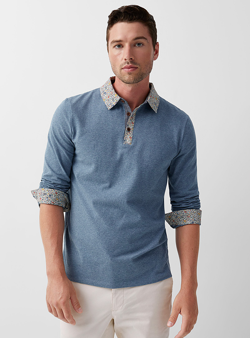 Le 31 Slate Blue Accent-collar jersey polo Made with Liberty Fabric for men
