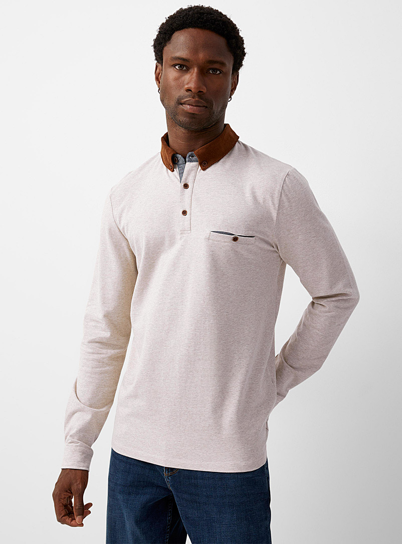 Le 31 Sand Corduroy-collar jersey polo Made with Liberty Fabric for men