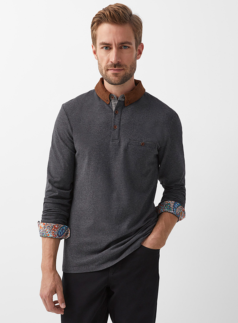 Le 31 Charcoal Corduroy-collar jersey polo Made with Liberty Fabric for men