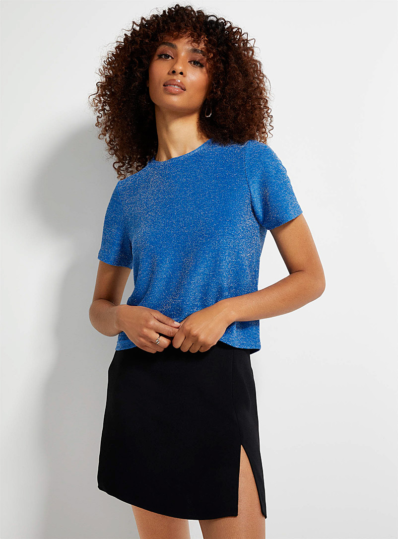 Icône: Le t-shirt col rond scintillant Bleu pour femme