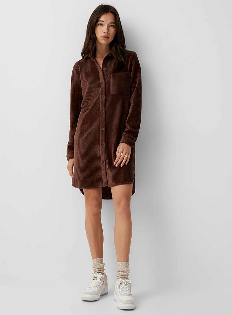 Twik Medium Brown Soft corduroy shirtdress for women