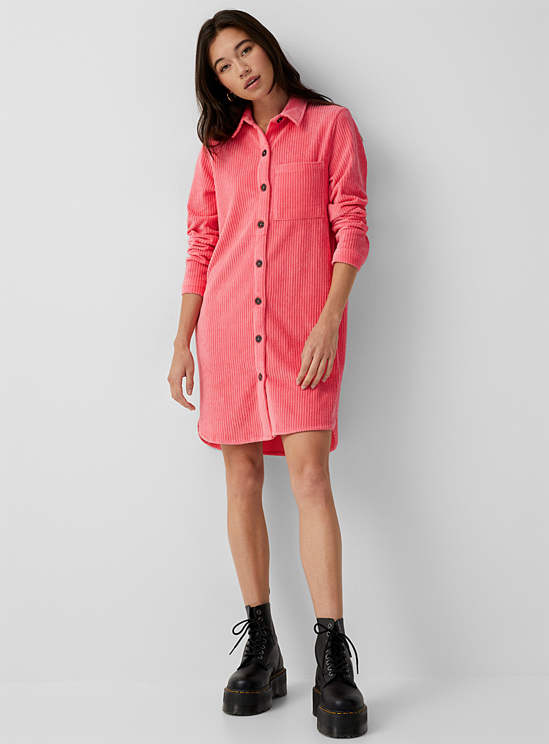 Twik Dusky Pink Soft corduroy shirtdress for women